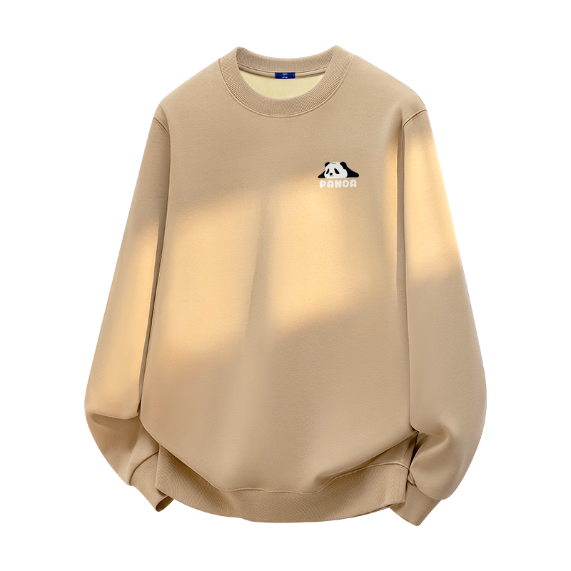 GENIOLAMODE Fleece-Lined Sweatshirt for Men, Winter Thick Warm Simple Fashion Inner Pullover Round Neck Top Trendy, Khaki, L