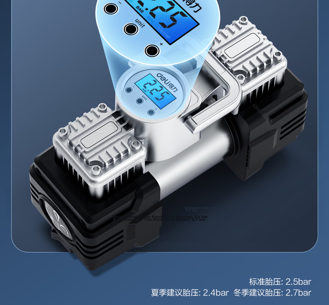 Deli Dual 30 Cylinder Car Air Compressor Digital Tire Inflator Compatible with Xiaomi SU7 Tire Pressure Monitoring Pump 12