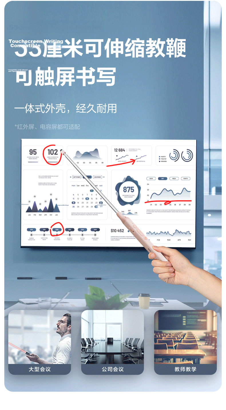 Deli Screen Laser Page-Turning Pen for Teachers, Extendable Teaching Pointer, Seewo Whiteboard PPT Presentation Pen with Digital Display And Battery Level, Wireless Presentation Pointer with Timer Reminder, Red Light MA116 Gray 6