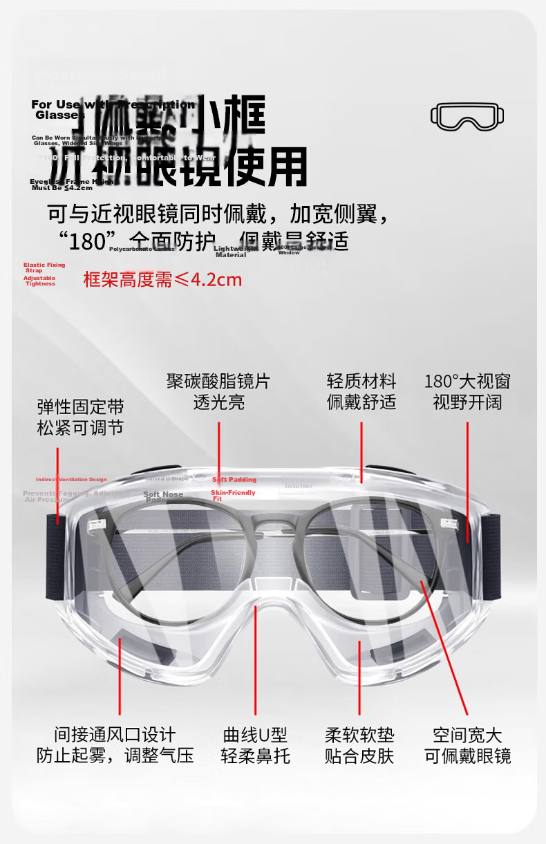 Mandelay Protective Goggles Dustproof Safety Glasses Industrial Cutting Splash-proof Anti-fog Windproof Drifting Eyewear for Nearsighted Users 11