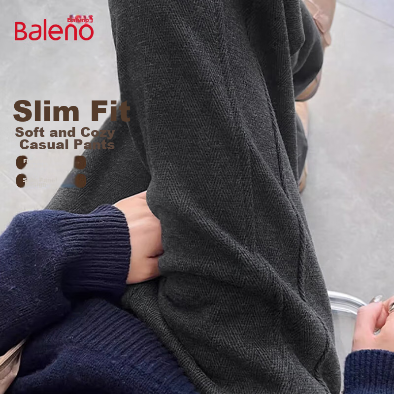 Baleno Herringbone Wide-Leg Pants for Women Spring Autumn 2026 New Woolen Split Pants Versatile Straight Narrow Casual Trousers