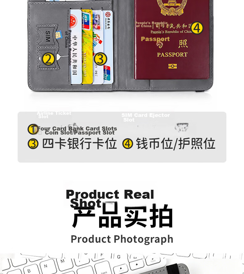 JOYTOUR Passport Holder Storage Wallet Anti-Theft Card Protection Case Coin Purse Bank Card Holder Portable Travel Gray 9