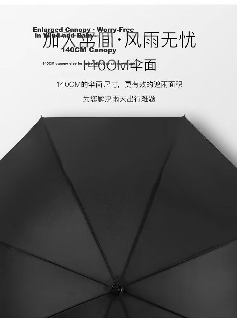 Meebordi Large Reinforced Thickened Sturdy Windproof Umbrella Long Handle 8-Rib Business Wind-Resistant Curved Handle Customizable 4