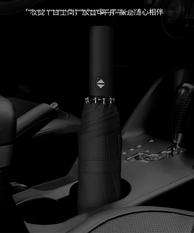 Meebordi Fully Automatic Umbrella, Three-Fold Sun Umbrella, Black Rubber Umbrella for Men And Women, Portable Car-Friendly Folding Umbrella, Black, Customizable 14