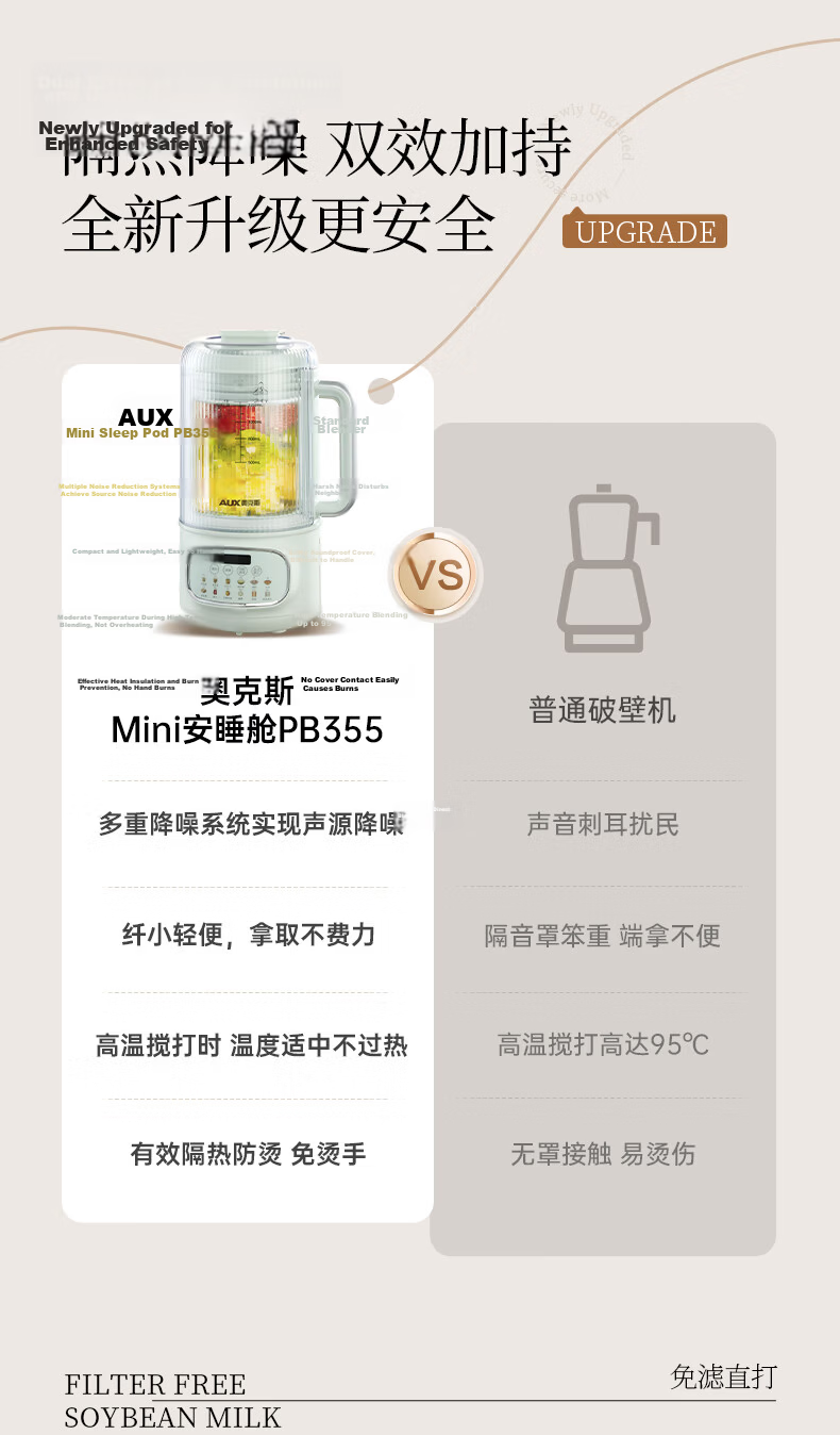 AUX Blender Upgraded Titanium Blade Small Household Soy Milk Juicer Fully Automatic No-Cook 1.2L Multifunctional Food Processor PB394 3