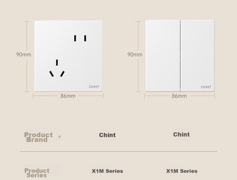 CHNT Switch Socket No-Paint Cream Style Large Panel Socket Faceplate Concealed X1M One-Gang Single-Control Five-Hole 42