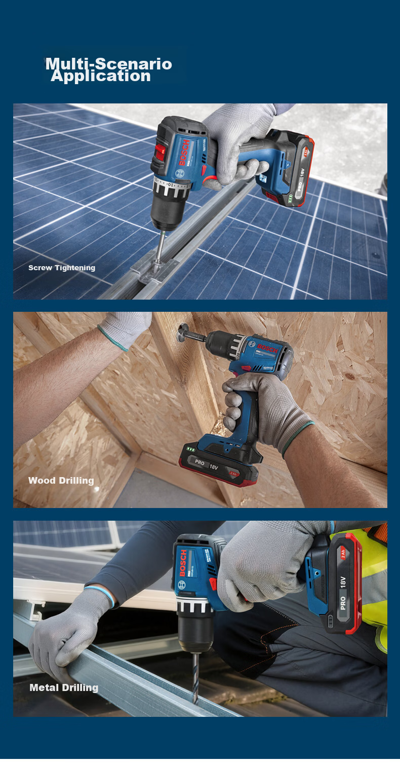 BOSCH Cordless Lithium Battery Screwdriver Drill GSR 18V-52 with Dual 2.0Ah Batteries 7