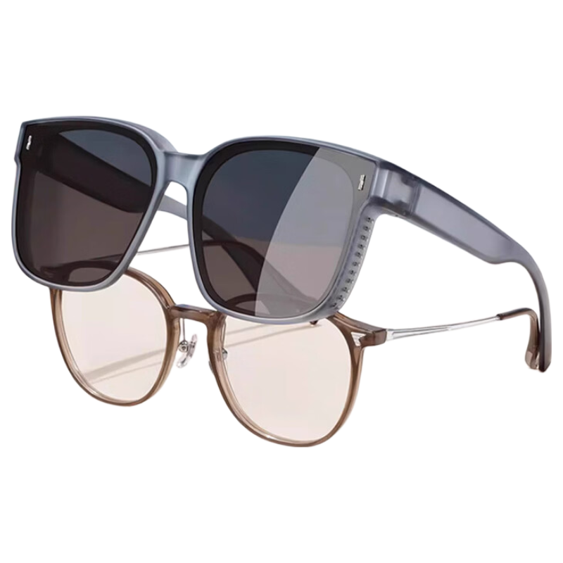 Kousu Polarized Clip-On Sunglasses for Prescription Glasses Unisex Driving UV Protection Trendy Clip-On Shades