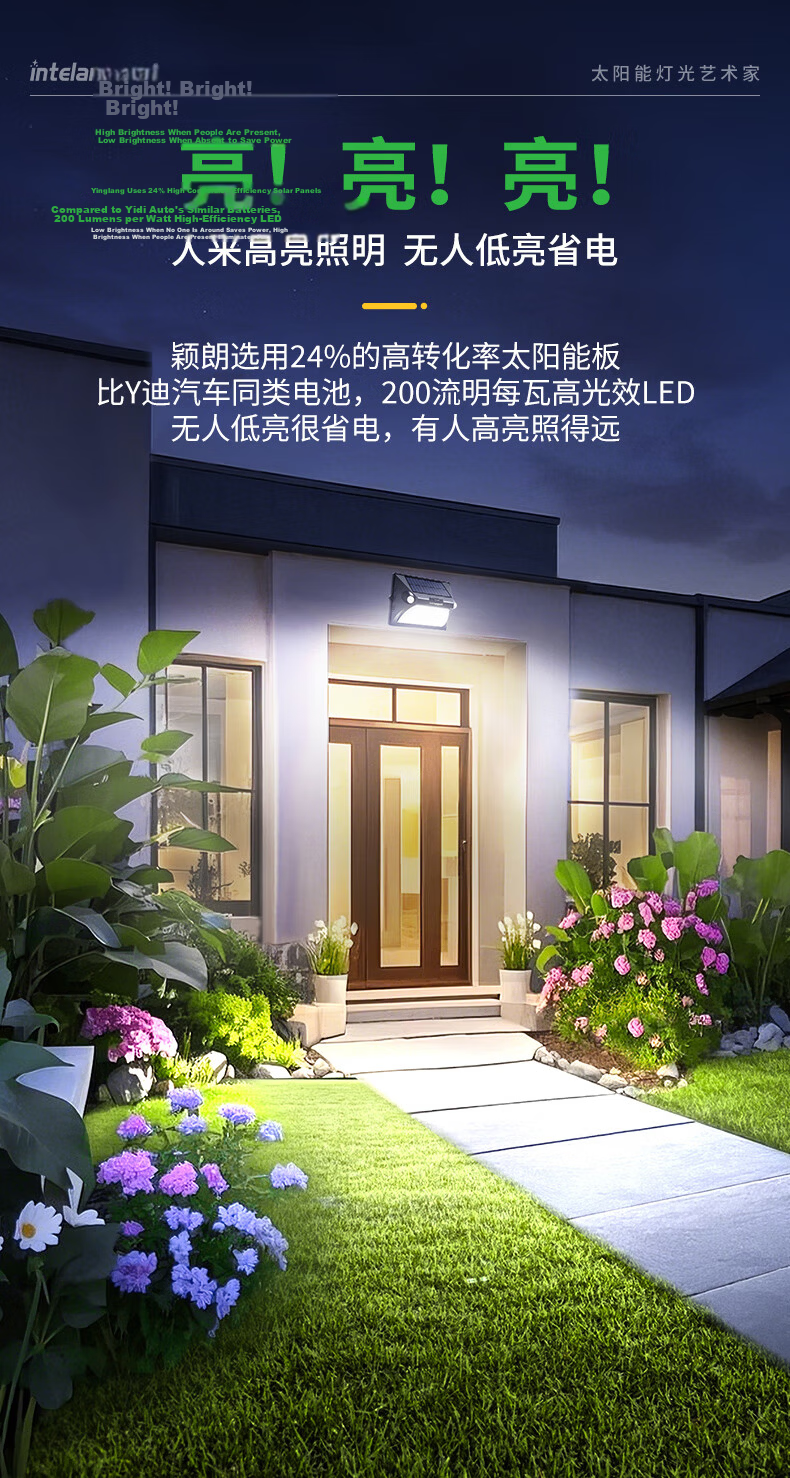 Yinglang Solar Sensor Outdoor Courtyard Wall Light Waterproof Landscape Home Lighting High Brightness Motion Sensor Street Lamp 4