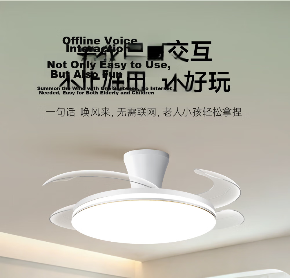 Kuka Invisible Fan Light Ceiling Fan Integrated Lighting Pendant Rod Type for Living Room and Dining Room - Offline Voice Control [Installation Included] 36