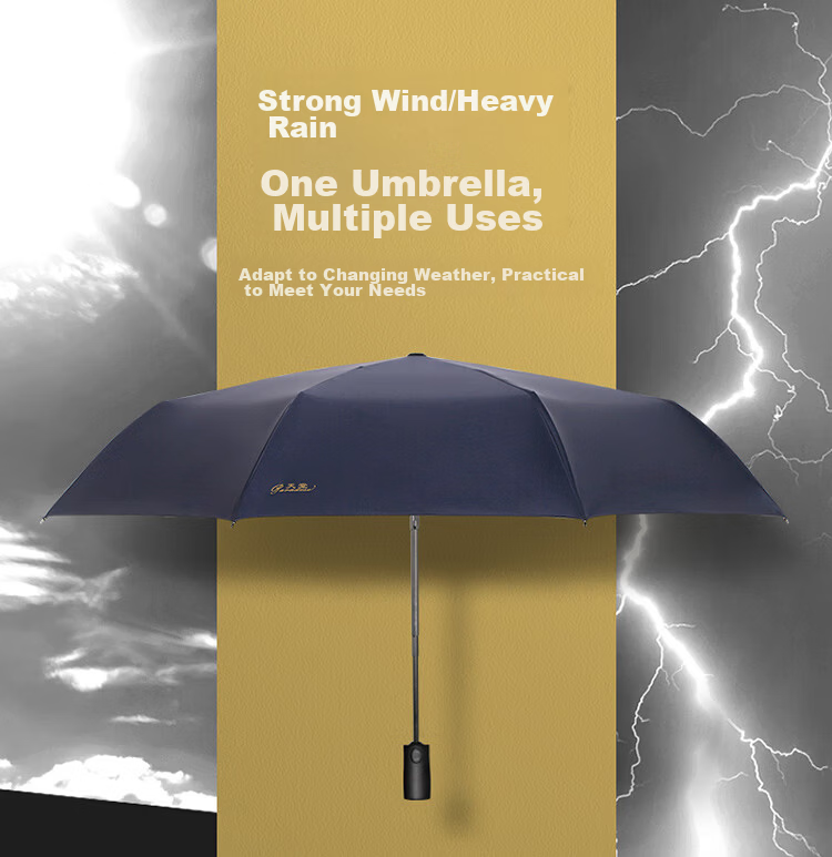 Paradise Umbrella Fully Automatic Three-Fold Sun Umbrella UV Protection Folding Large Umbrella Unisex Midnight Blue 8