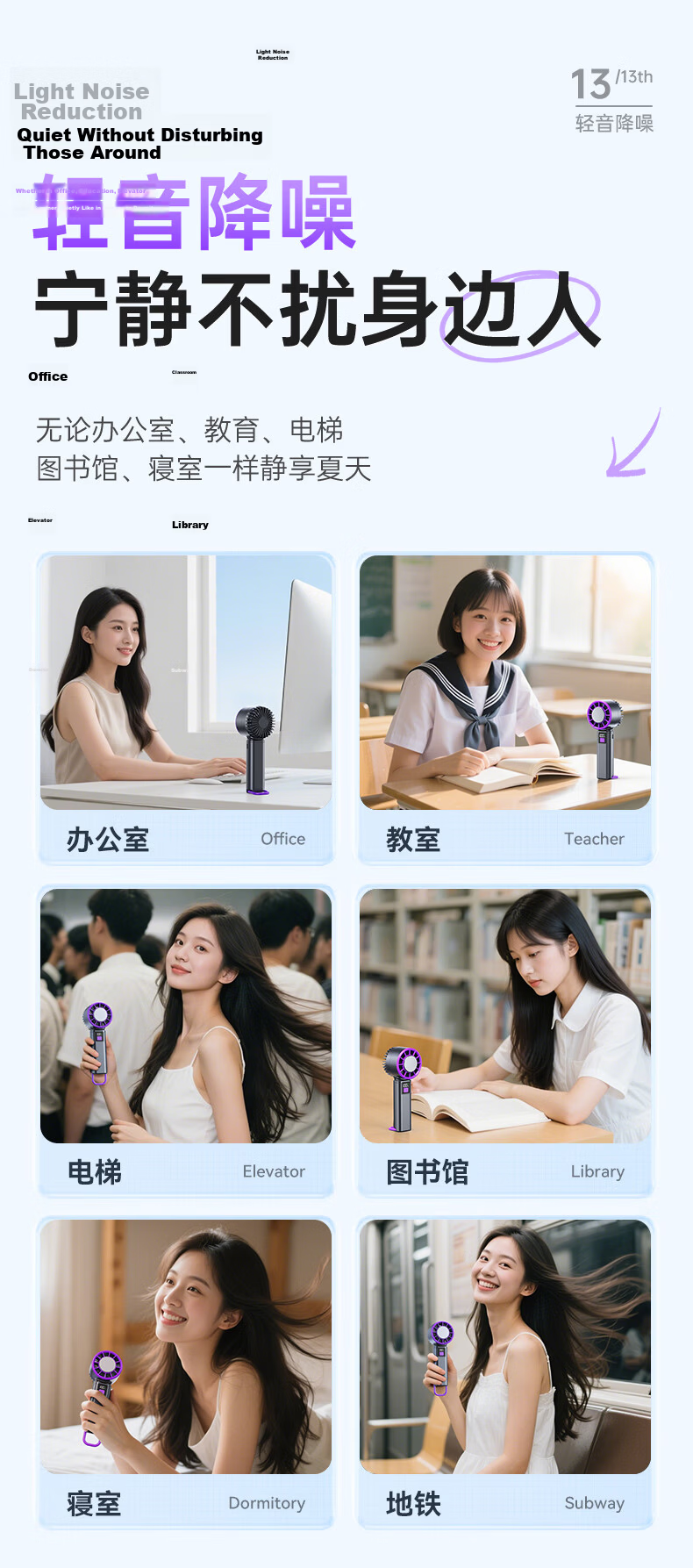 Kewo [100-Level Cooling] Handheld Desktop Semiconductor Long Battery Life Portable USB Small Fan High Wind Power Rechargeable Cooling Device for Dormitory Students 18