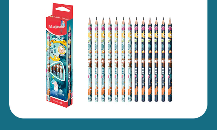 Maped Jungle Adventure HB Triangular Pencil Calligraphy Practice Sketch Drawing Pencil Student Children's Posture Correcting Writing Practice Pen 854202CH [12 pcs/box] 11