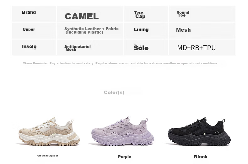CAMEL Women's Dad Sneakers Thick Sole Height Increasing Casual Shoes Breathable Lightweight Sports Shoes L26S469059 Off-White/Apricot Size 37 14