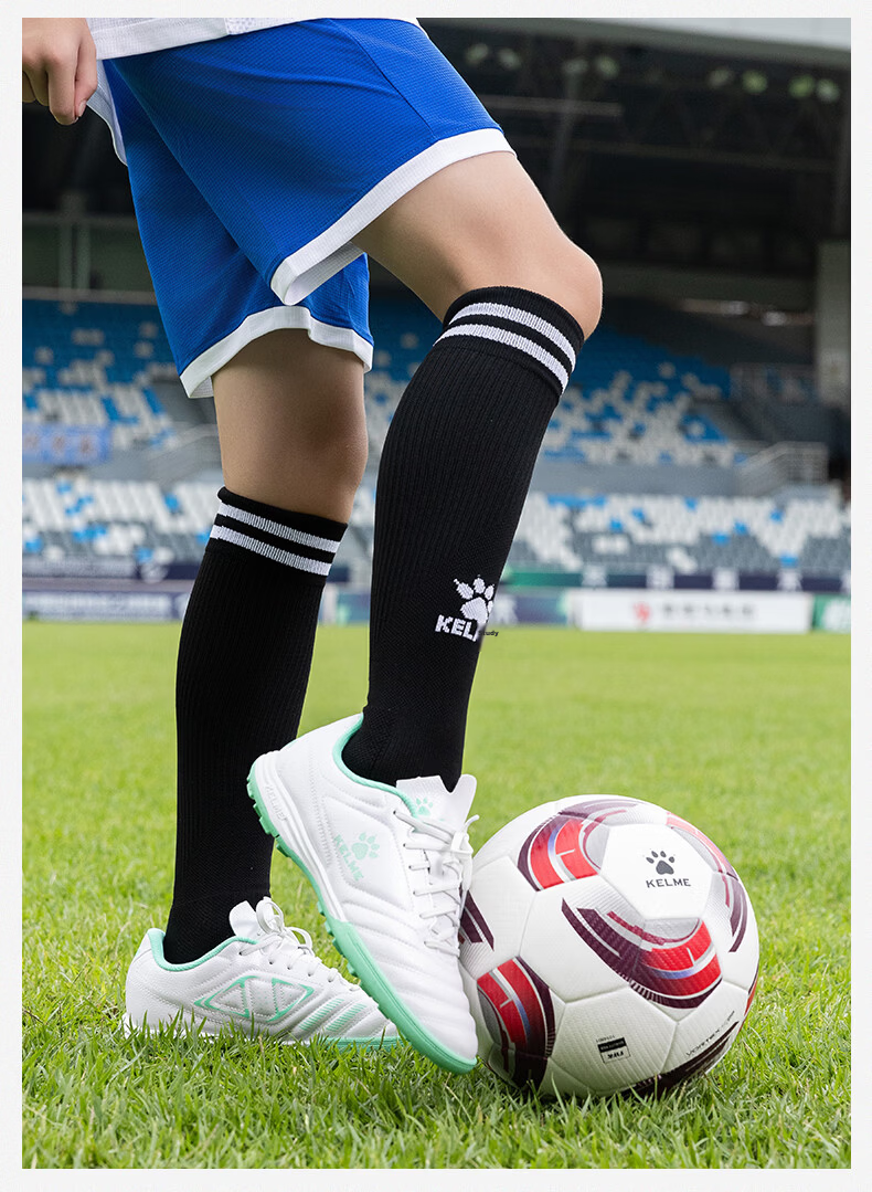 KELME Kids Long Tube Football Socks Thickened Terry Bottom Non-Slip Seamless Sports Socks M Blue 9