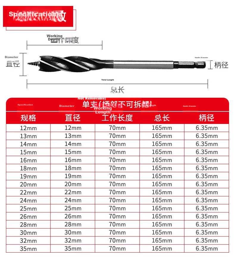Yanyan Woodworking Spade Drill Hex Shank Four-Slot Four-Blade Hole Enlarging Tool [12mm] 1 Piece 4