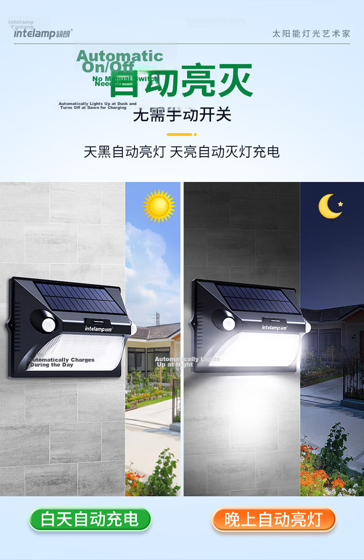 Yinglang Solar Sensor Outdoor Courtyard Wall Light Waterproof Landscape Home Lighting High Brightness Motion Sensor Street Lamp 6
