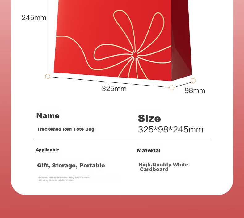 Xinya New Red Thickened Festival Shopping Gift Simple Classic Universal Festive 1 Handbag 325*98*245mm 15
