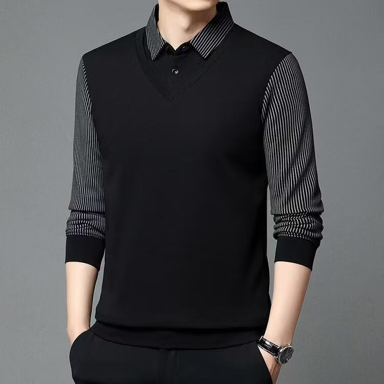 RED DRAGONFLY Men's Knitted Sweater Solid Color Simple Versatile Fashion Comfortable Skin-friendly Warm Pullover Fake Two-piece Shirt Ha Qing XL 12