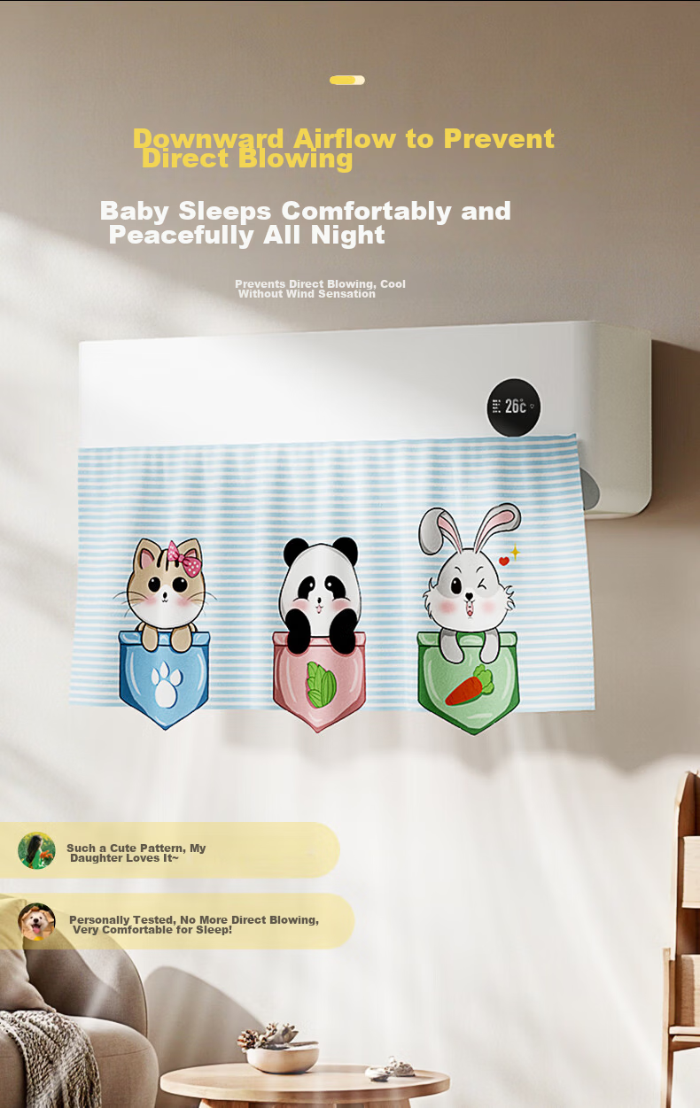 Naxiannv Air Conditioner Wind Deflector, Anti-Direct Blowing No Drilling Required, Fabric Universal for Wall-Mounted Units, Air Outlet Wind Shield, Postpartum Care, Baby Care, Pocket Cute Friends 5