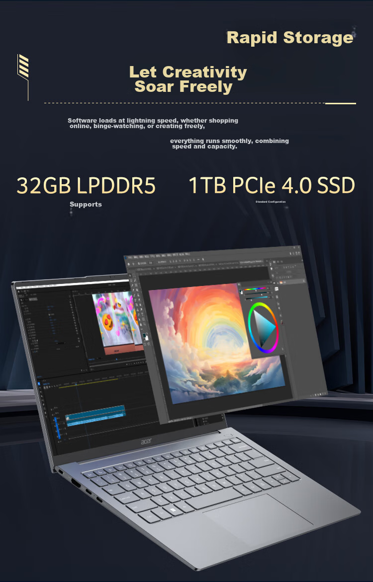 Acer Extraordinary Go Air Lobster Edition National Subsidy 14-inch Ultra-light 1kg Magnesium-Aluminum Laptop Student Business Office Core i7-240H 32GB 1TB 2.2K Gray 4