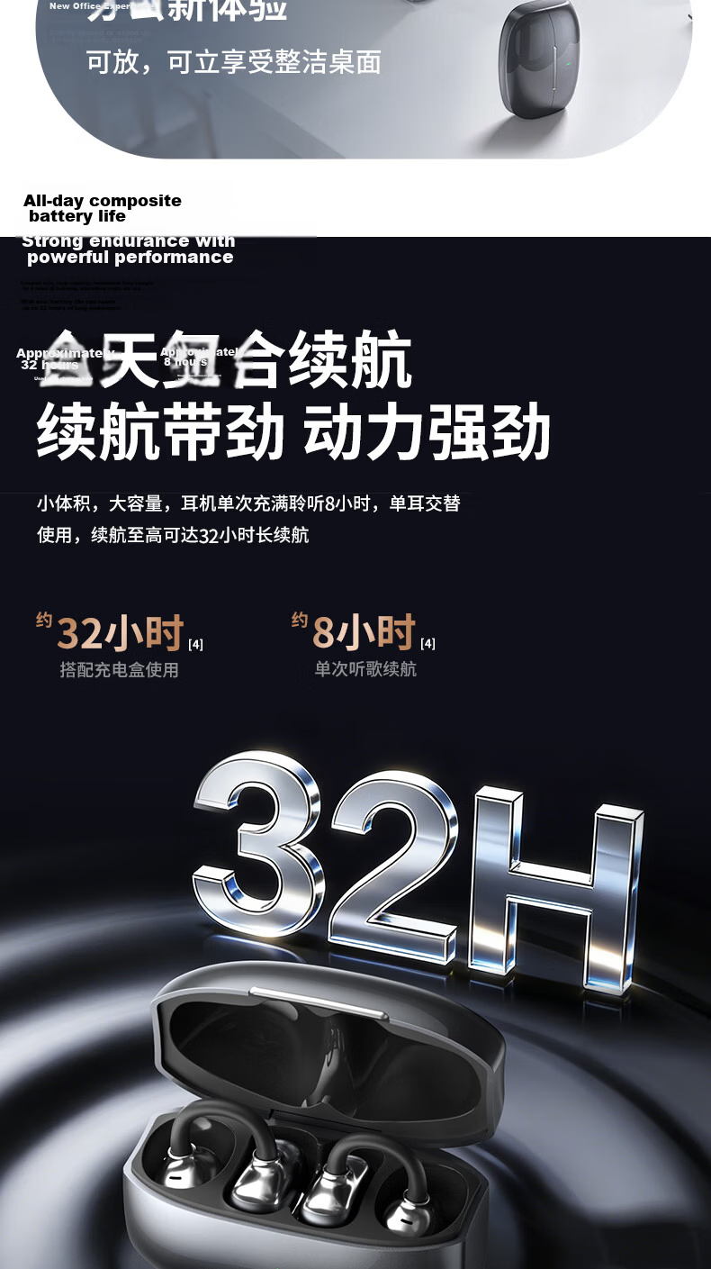 OKSJ 2025 New Bluetooth Ear Clip True Wireless Open Bone Conduction Concept Earphones Non-In-Ear Sports Call HiFi Sound HY-20 Yunyan Beige 14