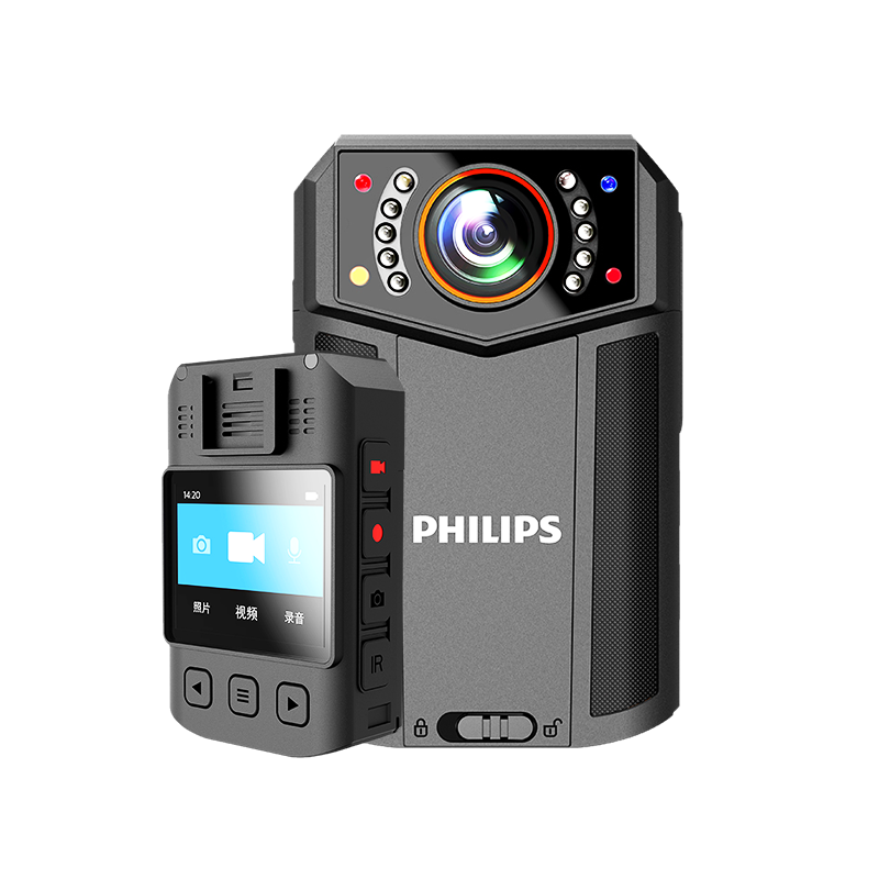 PHILIPS VTR8203 Law Enforcement Body Camera, 4K High-Definition Video, Dual Battery Long-Lasting, Chest-Mounted Recorder, Beidou Positioning, 256GB