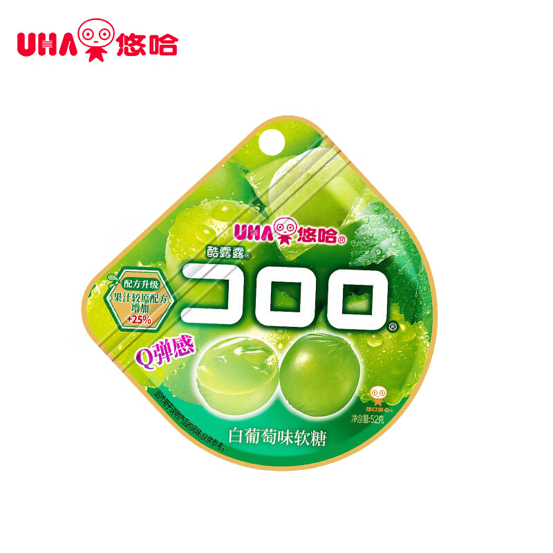 悠哈UHA 酷露露果汁软糖 52g 白葡萄味 儿童零食糖果 休闲零食