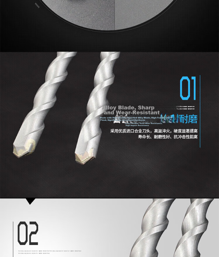 Bingyu Premium Flat Chisel Alloy Drill Bit Square Shank Four-Groove 10x350mm 1pc 3