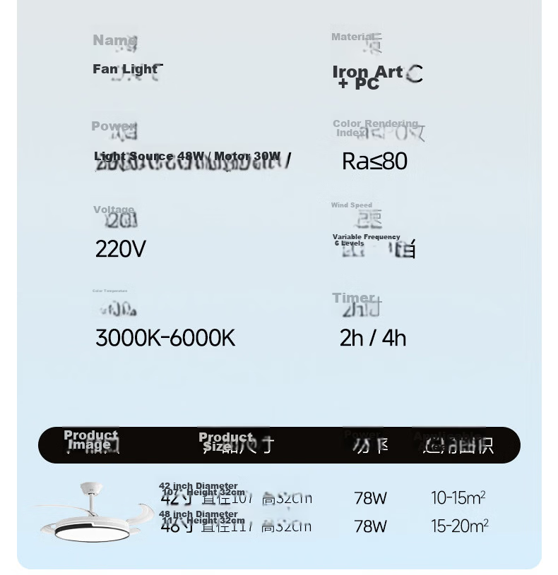 HP Precision Fan Light LED Invisible Ceiling Fan Light Variable Frequency High CRI Minimalist Dining Bedroom Living Room Remote Control 42 Inch 19