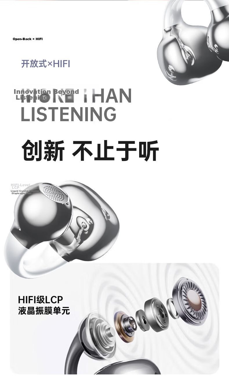 Viken 2026 Latest Berlin Sound Premium Bone Conduction Bluetooth Ear Clip Wireless Open-Ear Sports Running Noise-Cancelling Long Battery Life Headphones 5