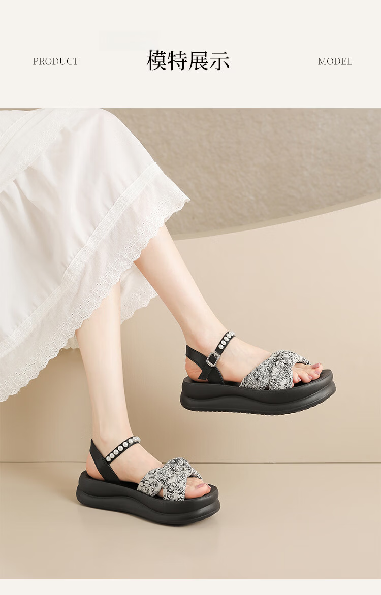 ZHR Women's Summer New Thick Sole Height Increasing Sandals with Bow Black 37 13
