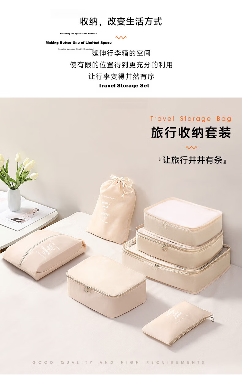 Baicaoyuan Travel Storage Bag, Luggage Organizer for Business Trips And Tourism, 7-Piece Set, Thickened Waterproof Underwear Organizer, Sorting Bag, Packing Cubes 3