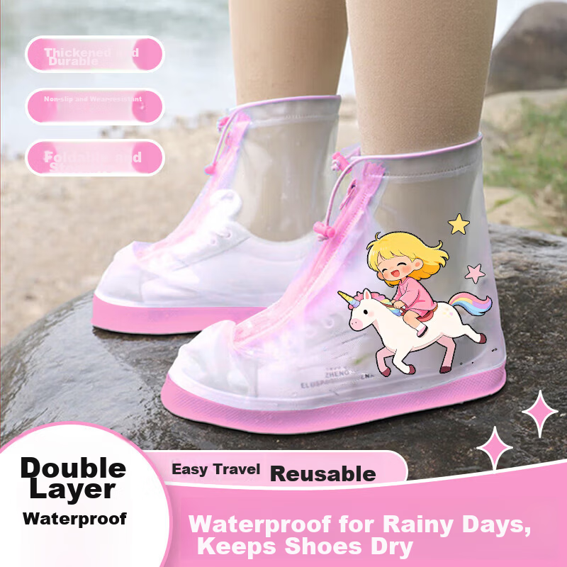 BWNK Thickened Non-Slip Sole + Double Waterproof + Adjustable Elastic Opening + Large Opening Easy Wear Pink 2XL