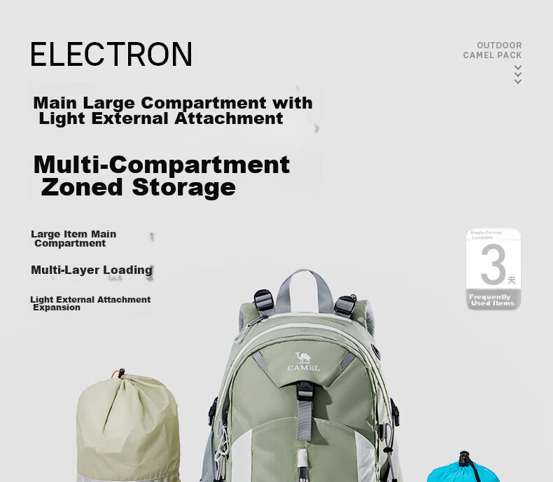 CAMEL Outdoor Professional Mountaineering Backpack Large Capacity Travel Hiking Double Shoulder Bag 575B634009 Recycled Gray 4