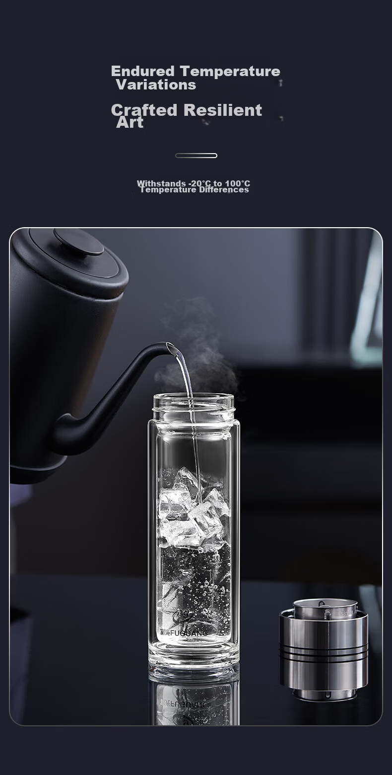 Fuguang Antibacterial Glass Cup, Double-Layer High Borosilicate Tea Infuser Mug, Tea-Water Separation Cup, High-End Car Water Bottle, Mid-Autumn Festival Gift for Me 9