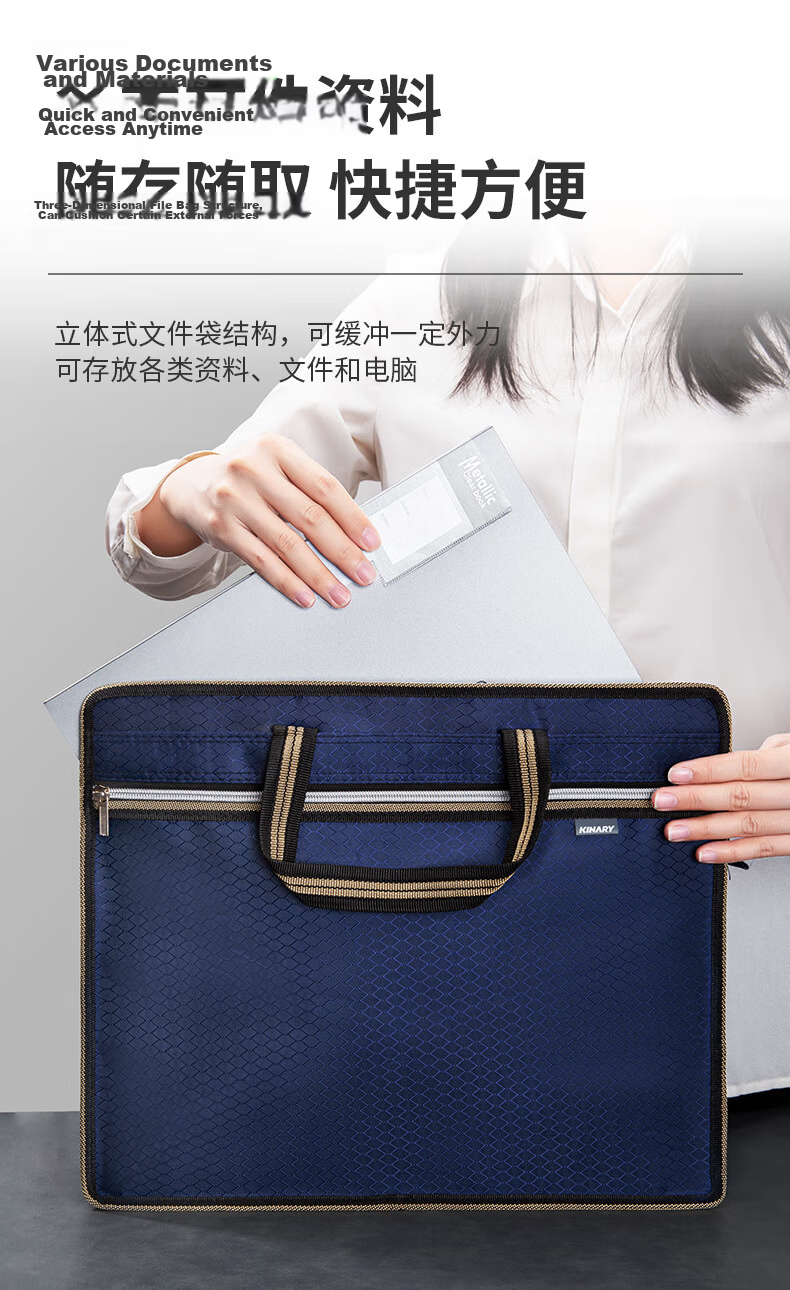 Jindeli Waterproof Oxford Cloth Business Office Briefcase, Thickened Conference Multifunctional Professional Document Bag for Men And Women, Handheld File Bag, Portable Deep Blue DC1916 3
