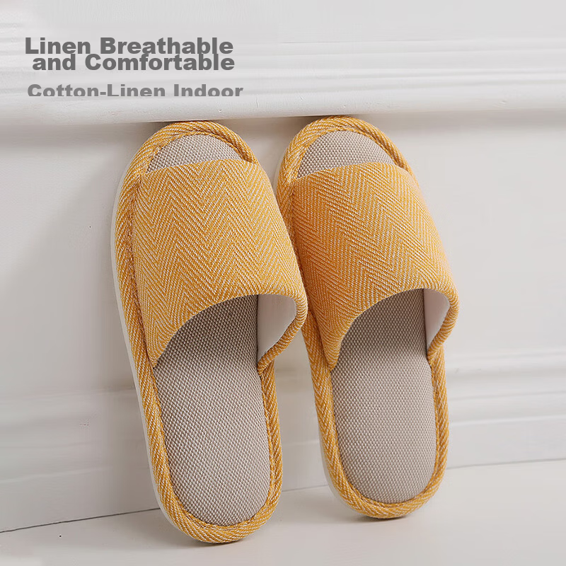 GUOLUOFEI Men's Home Slippers Summer Household Fabric Linen Indoor Couple Four Seasons Spring Autumn Floor Yellow Size 36-37