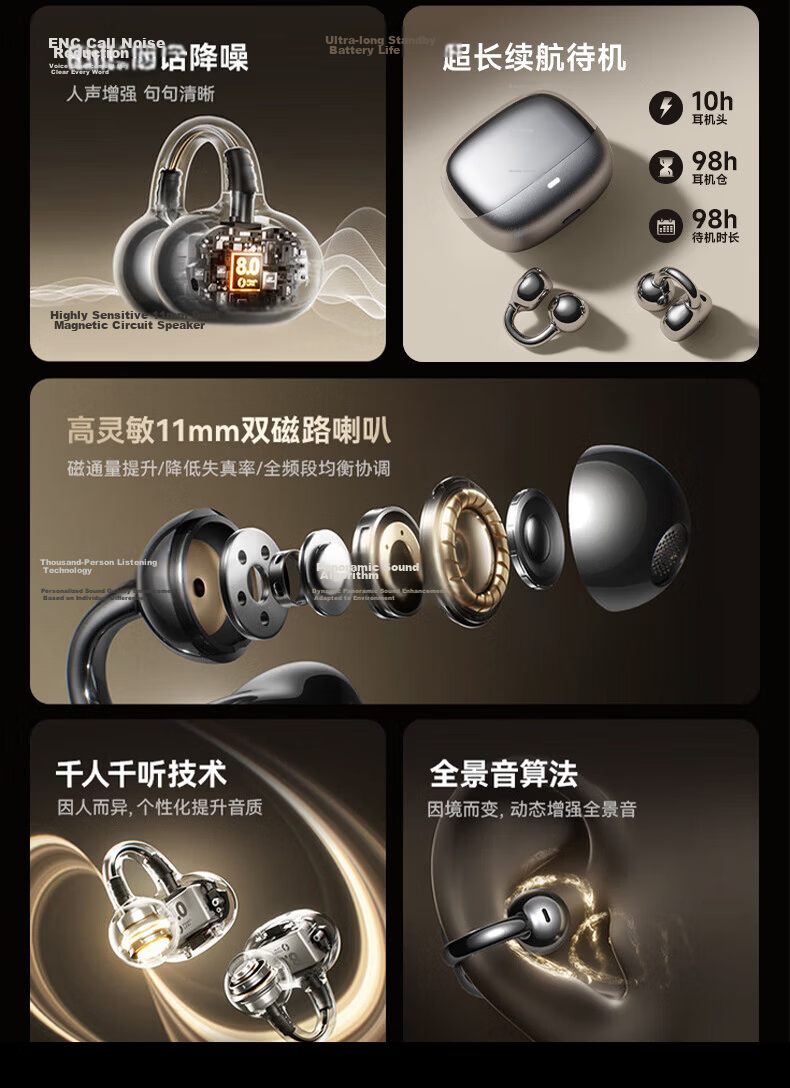 GFFOCUS 2026 Latest Exclusive Waterdrop Bone Conduction Bluetooth Ear Clip Wireless Sports Sweatproof Long Battery Life Earphones for Apple Huawei 6