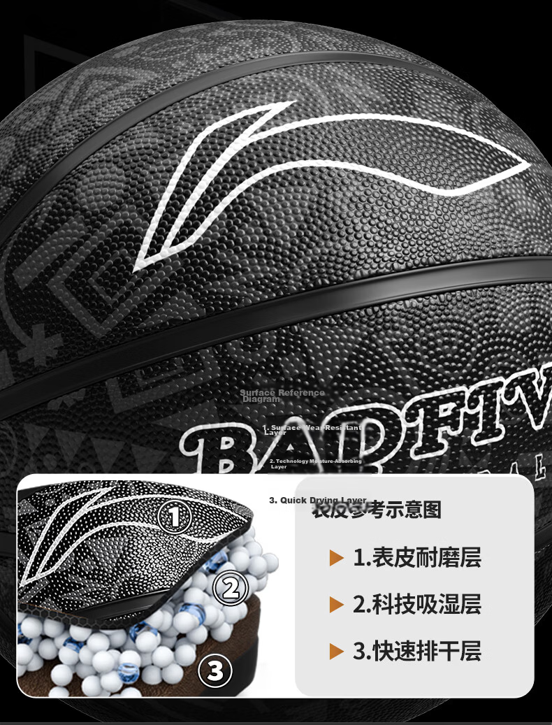 Li-Ning Basketball No.7 Youth Adult Outdoor Junior High School Training Kids 6-12 Years Wear-Resistant Blue Ball 4