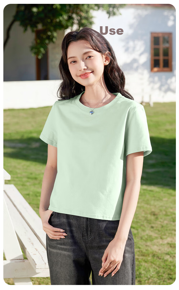 Baleno 100% Pure Cotton Short-Sleeve T-Shirt for Women, Summer 2026 Loose-Fit Cropped Casual Versatile Half-Sleeve Top for Petite Figures 13
