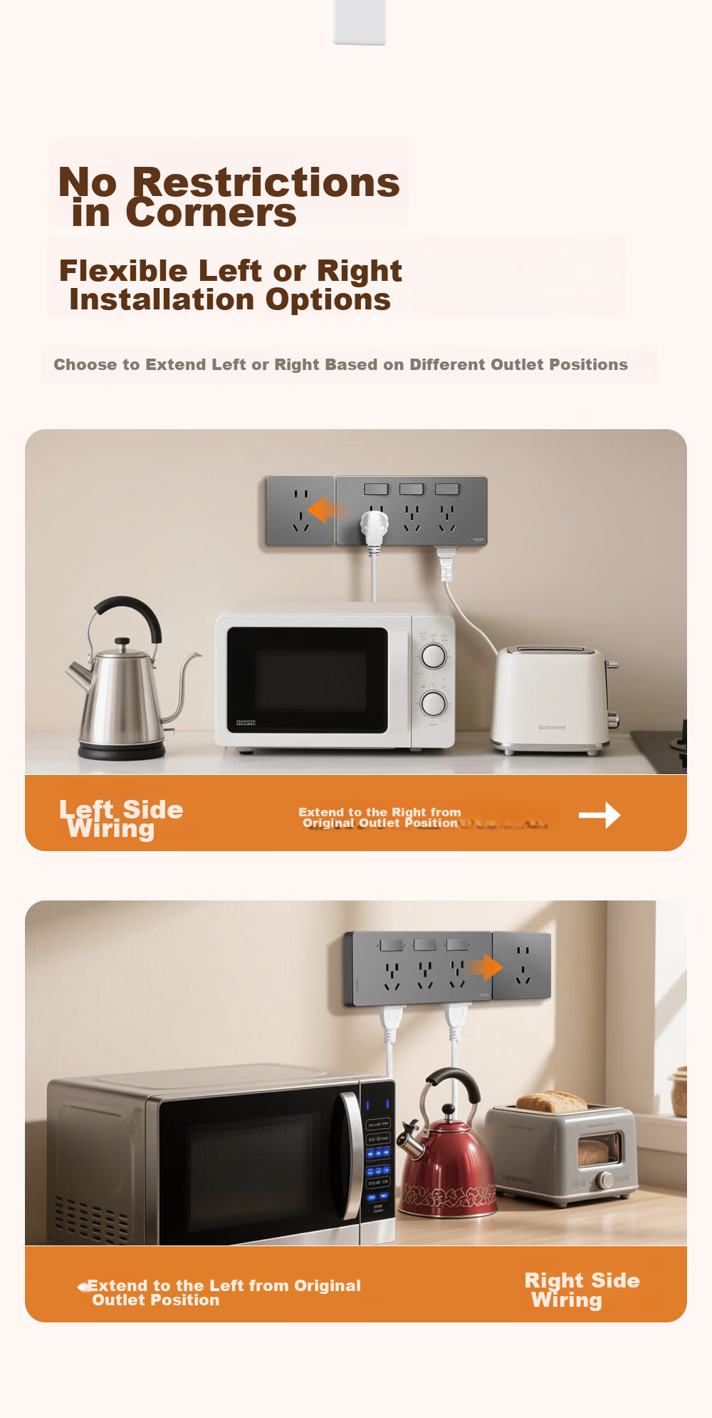 DELIXI 86-Type Surface-Mounted Kitchen Socket, 16A High Power, Cloud White, Multifunctional Multi-Outlet Wireless Track Socket 8