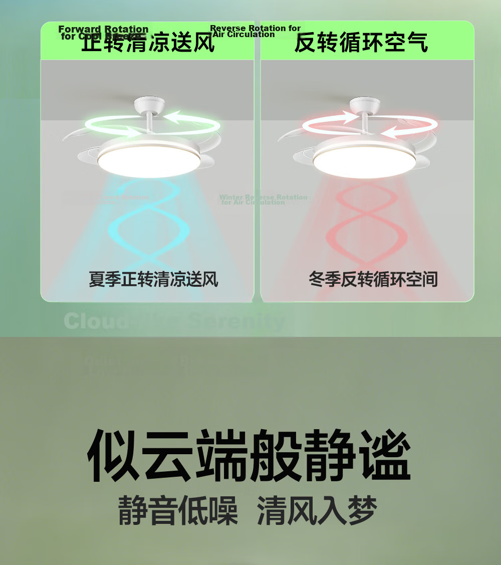 Kuka Invisible Fan Light Ceiling Fan Integrated Lighting Pendant Rod Type for Living Room and Dining Room - Offline Voice Control [Installation Included] 33