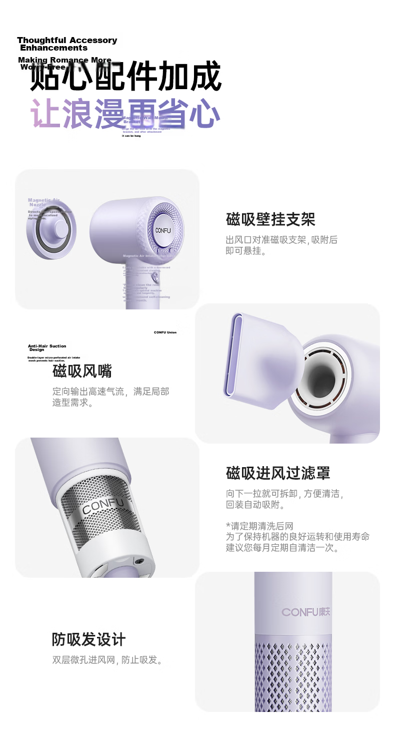 CONFU High-Speed Hair Dryer 5 Billion Plasma Home Use High Power Strong Wind Fast Drying Damage-Free Negative Ion Birthday Gift for Girlfriend F9Pro White 21