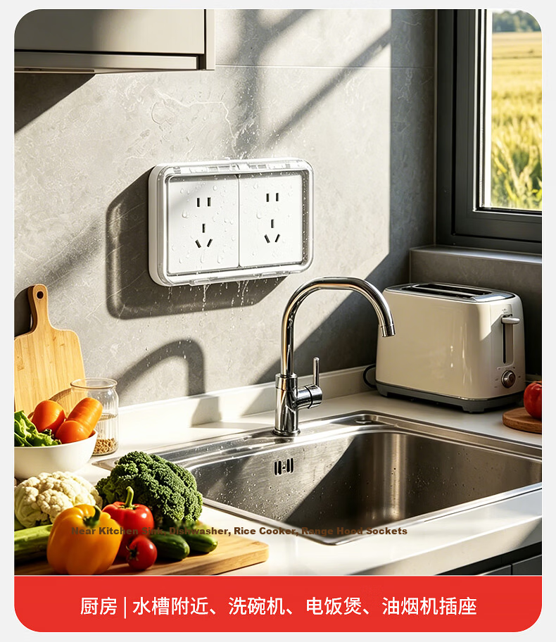 CHIGO 86-Type Ultra-Thin Waterproof Socket Box Adhesive Bathroom Kitchen Waterproof Cover Two-Gang Ultra-Thin Waterproof Box 19