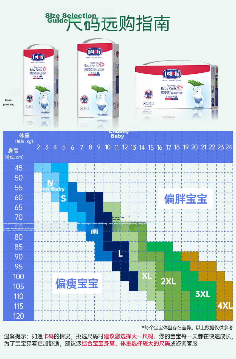 Lelch Pure Day & Night Pack L Size 72pcs (9-14kg) Night Use Baby Diaper Pants 14