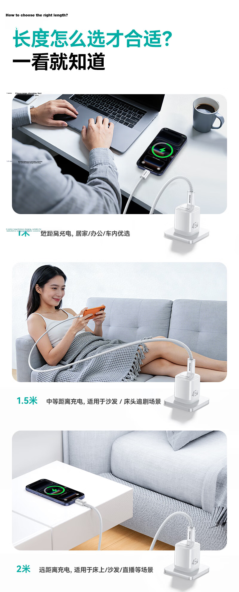 Sanze [2-Pack] Dual Type-C Data Cables PD 100W Fast Charging for Huawei Pura80 Honor Apple 17/15/16 Xiaomi Laptop Tablet 1.5m 17