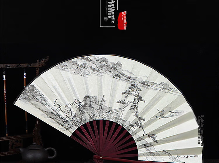 Jidu Space Traditional Chinese Folding Fan Ink Wash Style 10-Inch Birthday Gift Fan Shan Shui Philosophy 10