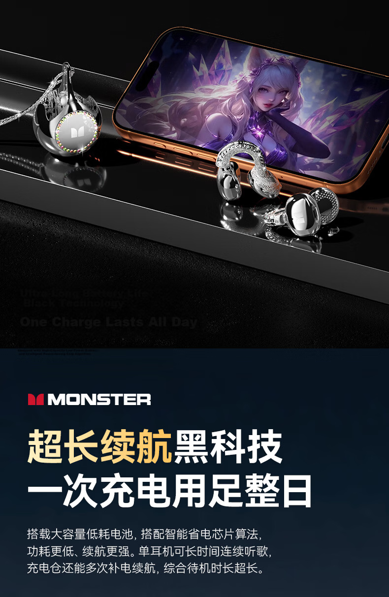 Monster Opus 1 Jewelry Earphones Flat Ear Design Zinc Alloy Diamond Plated Self-Developed Planar Speaker ENC HD Call Silver 18