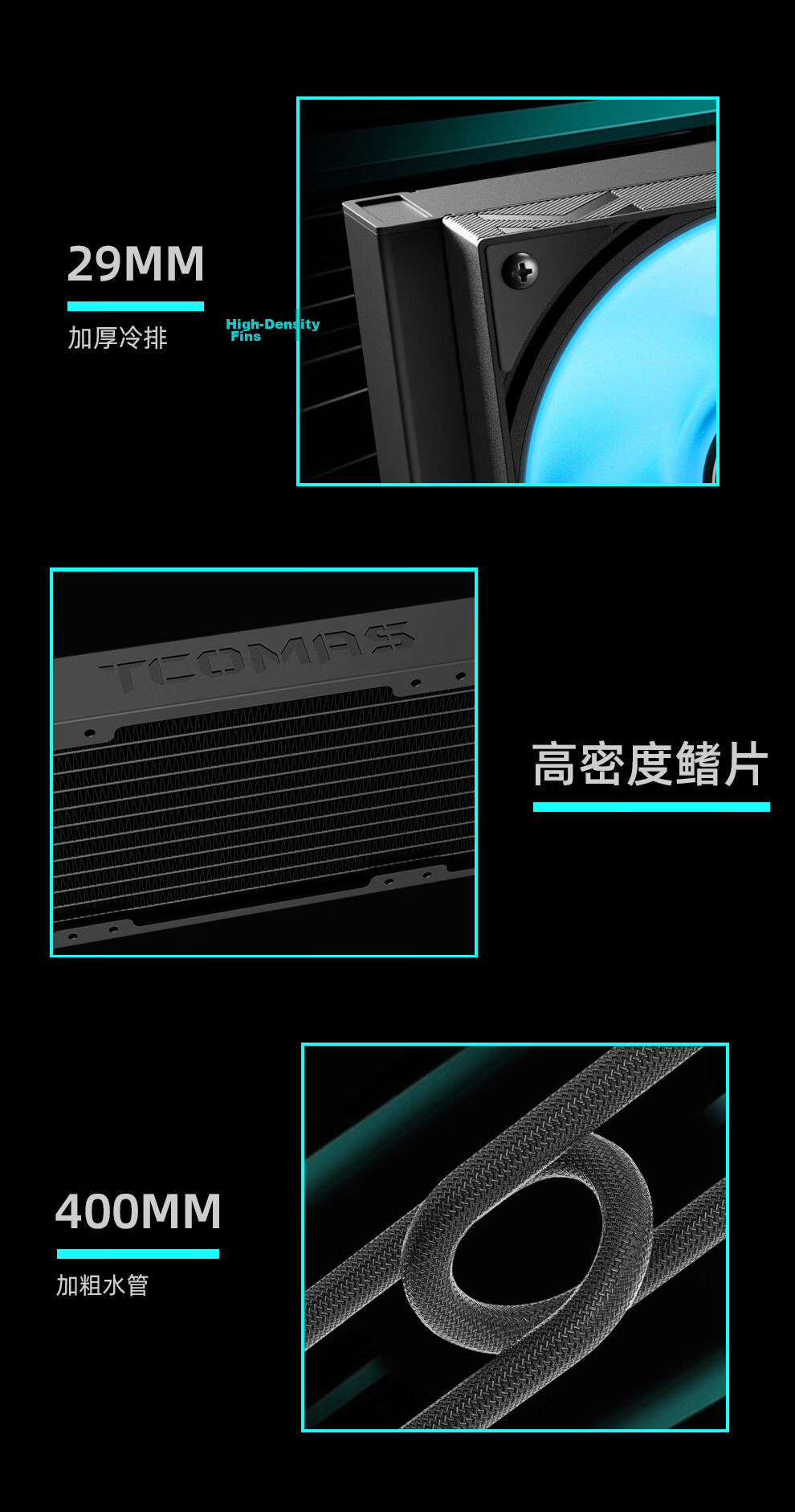 TCOMAS Titanium Tantalum LG700 360 Black All-in-One CPU Liquid Cooler 3.5-inch IPS Screen ARGB Lighting Effects Compatible with Intel/AMD 9